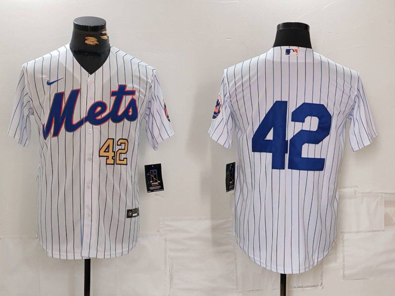 Men New York Mets 42 No Name White Stripe Game 2024 Nike MLB Jersey style 3